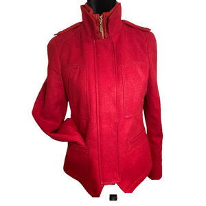 Attention~Cute Bright Red Peacoat~Zip/Snap Closure~Stitched Pocket Detail~Size S